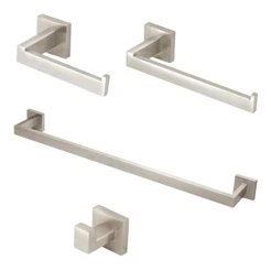 Kit Acessórios Banheiro Inox Escovado Quadrado 4 Peças Inox Completo