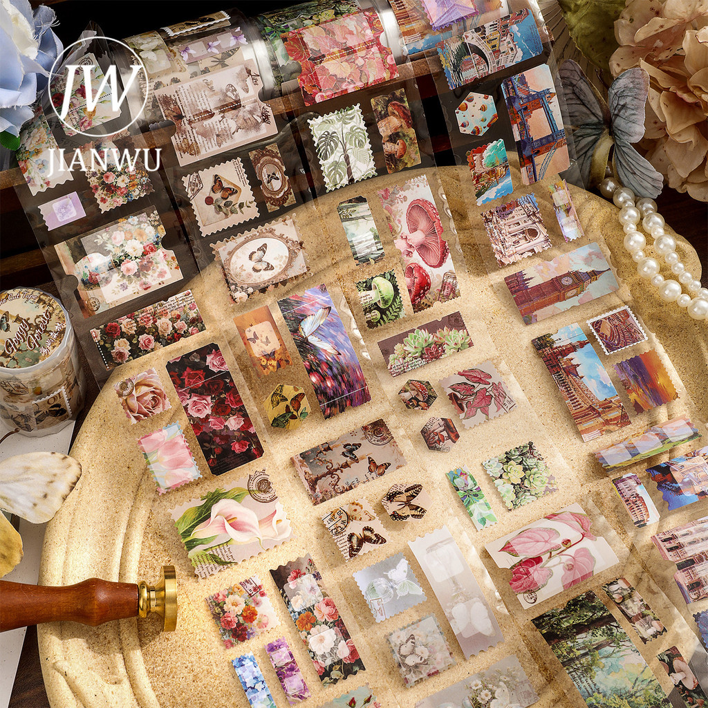 JIANWU 55mm * 200cm Vintage Cogumelo Flor Borboleta Paisagem Material Colagem Scrapbooking Fita Criativa DIY Diário Pape