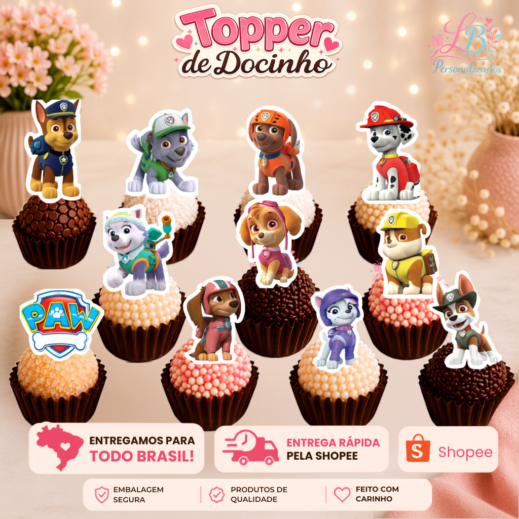 Tags Topper de Docinho Patrulha Canina Lembrancinha de Aniversário - Kit 25/50/100 Unidades