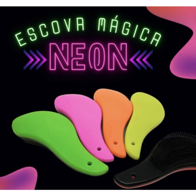 escova mágica desembaraça cabelo escova cabelo cor neon e cor colorido com glitter escolher sua opecao — imagem 2 de 2