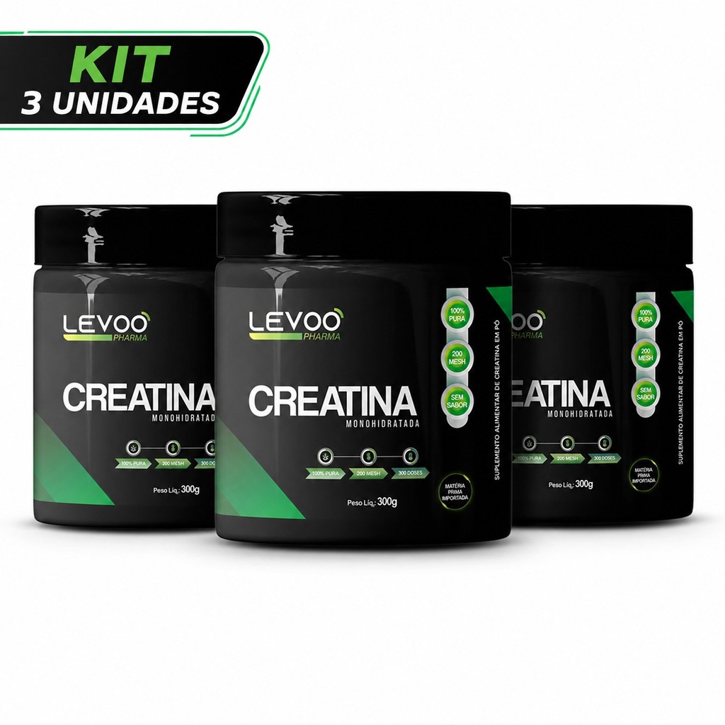 Kit 3 Creatina pura 300g Levoo 200mesh
