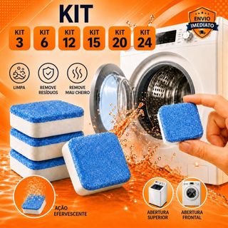 Kit Pastilhas Efervescentes Limpa Máquina de Lavar Roupa Remove Mau Cheiro e Resíduos Higienizador Multifuncional