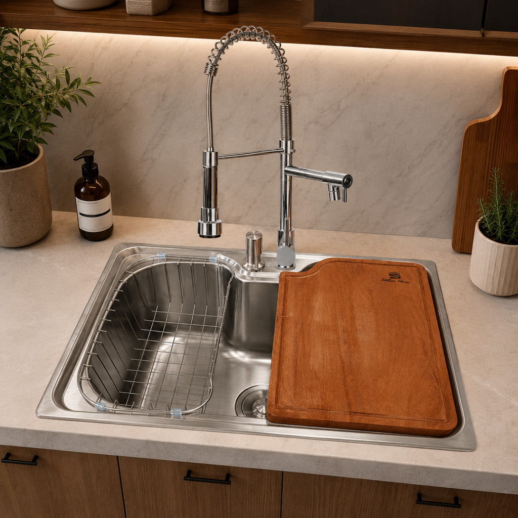 Cuba Cozinha Gourmet Aço Inox 304 50x40cm Com Torneira e Tábua de Corte