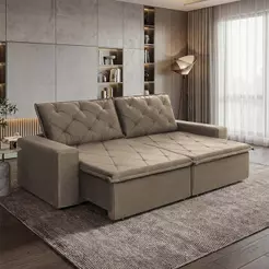 Sofá Cama Bangkok Sem Caixa 3,00m Retrátil e Reclinável Com Molas Velut Bege- King House
