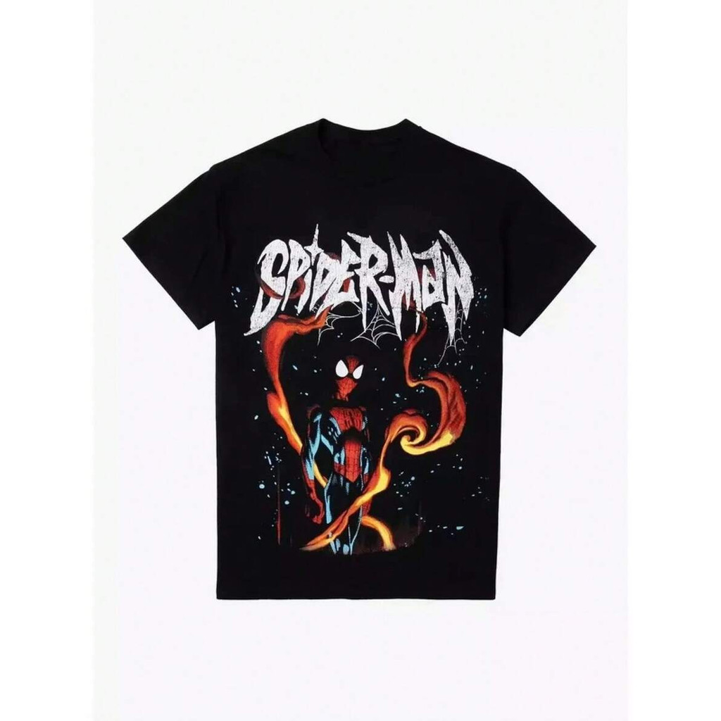 Camiseta Masculina Feminina Oversized Estampa Spider-Man Letras Estilo Heavy Metal, Camiseta Streetwear Marvel