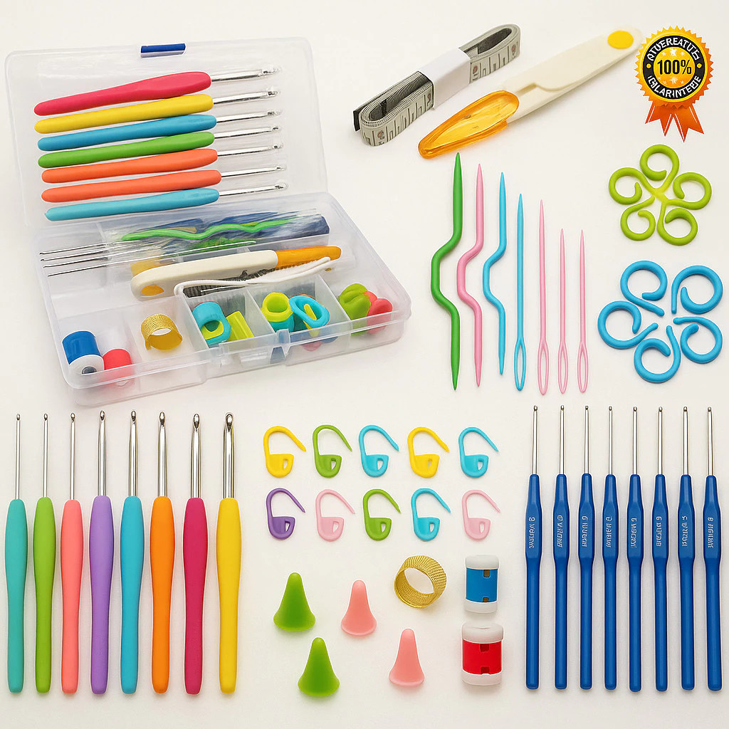 Kit Crochê Completo 53 Peças Para Fazer Amigurumi Agulhas Cabo Soft Tesoura Acessórios Lar das Fitas
