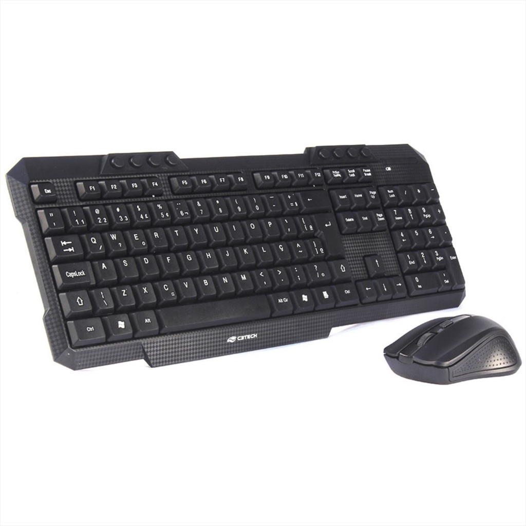 Kit Teclado e Mouse Sem Fio C3Tech K-W10BK - ABNT2 - Multimídia,  Membrana, Anti-Respingos - 1600 DPI - Preto