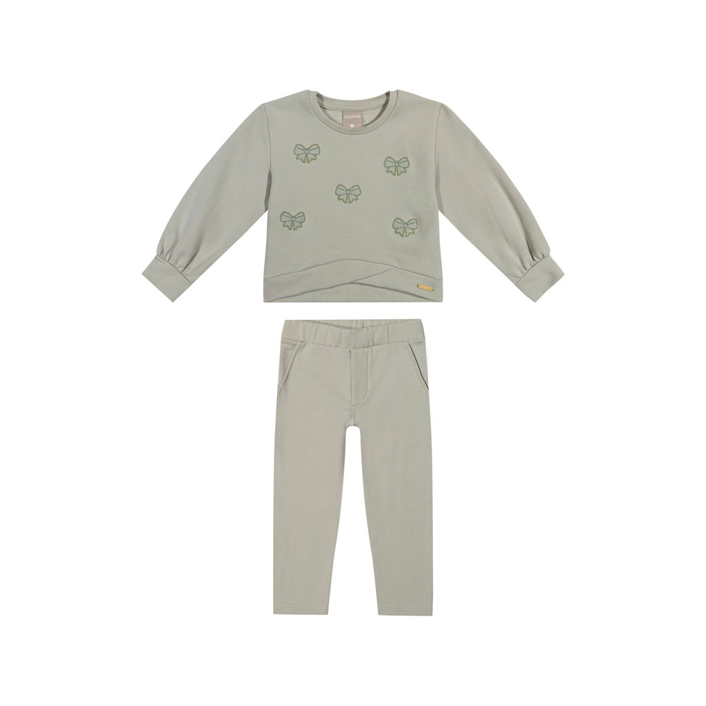 Conjunto Infantil Menina Laços Bordados Colorittá Cinza