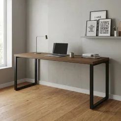 Escrivaninha Mesa para Escritório Industrial com Passa-Cabos 190x70cm Office Carvalho/Munique Carvalho/Munique