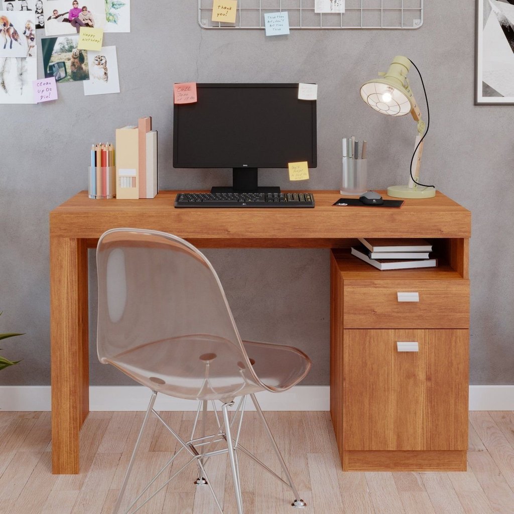 Escrivaninha Mesa Escritório Melissa 1 Gaveta 1 Porta 120cm Cinamomo Marrom Cinamomo