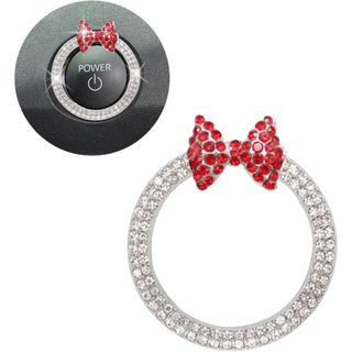 Acessórios para Carro ORISE com Laço Vermelho, Anel Decorativo para Botão de Partida com Laço, Decoração Feminina Brilha