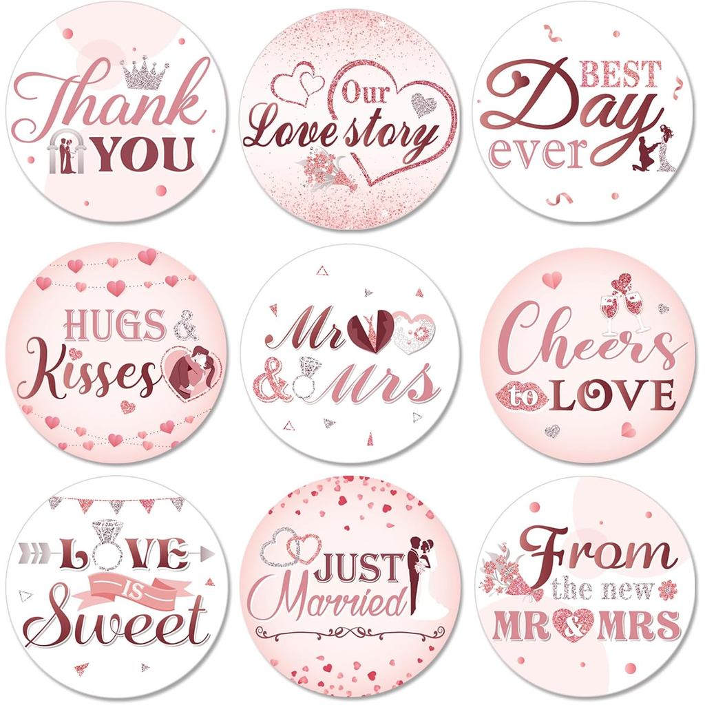 Crtiin 504 Peças de Adesivos Redondos para Casamento, Etiquetas Rosa para Doces, Adesivos de Chocolate em Forma de Beijo