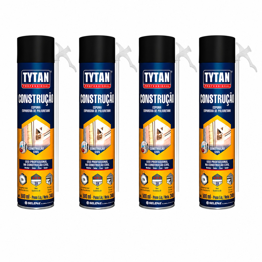 Kit 4 Espuma Expansiva Construção PU 500ml 340gramas - Tytan