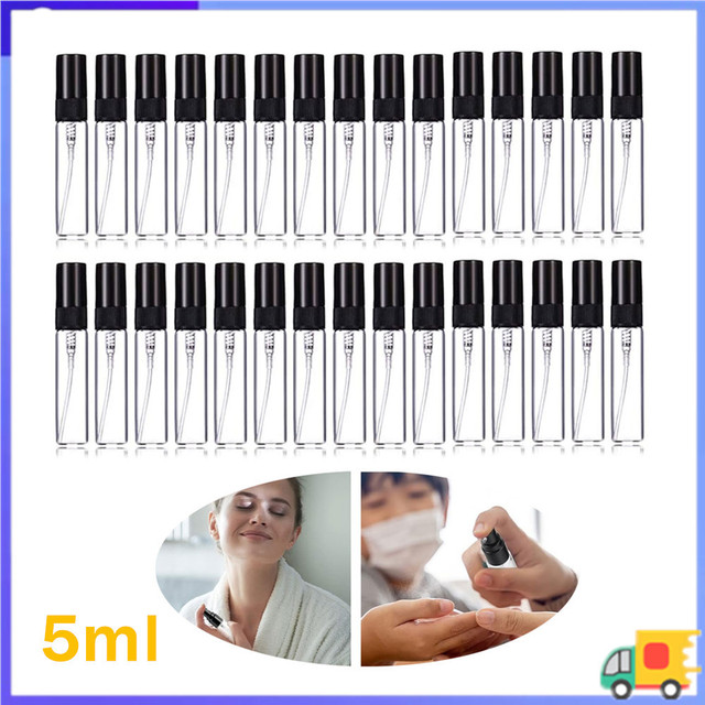 Pulverizador de vidro do Perfume de 5ml, garrafa vazia recarregável do curso de 30-150 peças, tampa preta