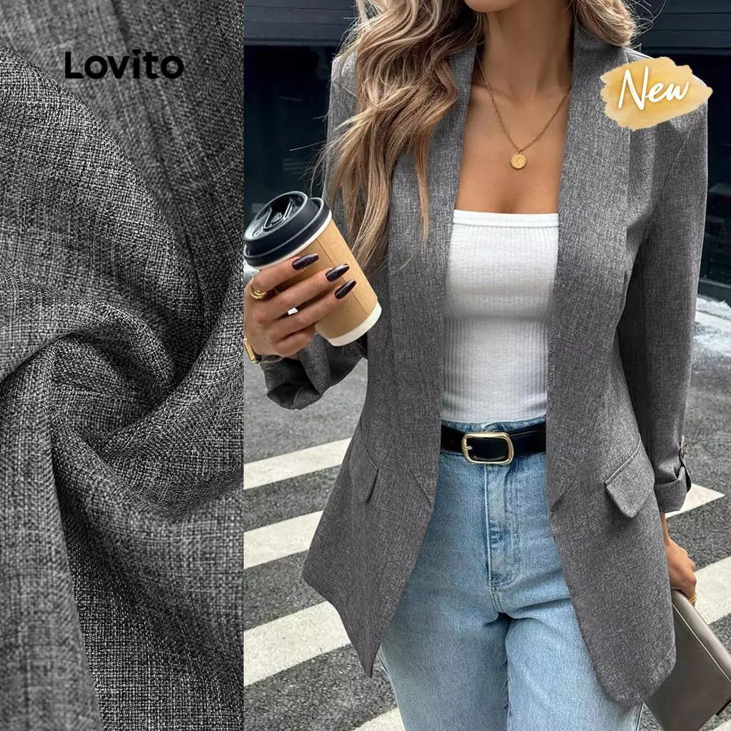 (New Arrival) Lovito Blazer Elegante Cinza para Mulher Botões outono/inverno BZBR37BR152 — imagem 1