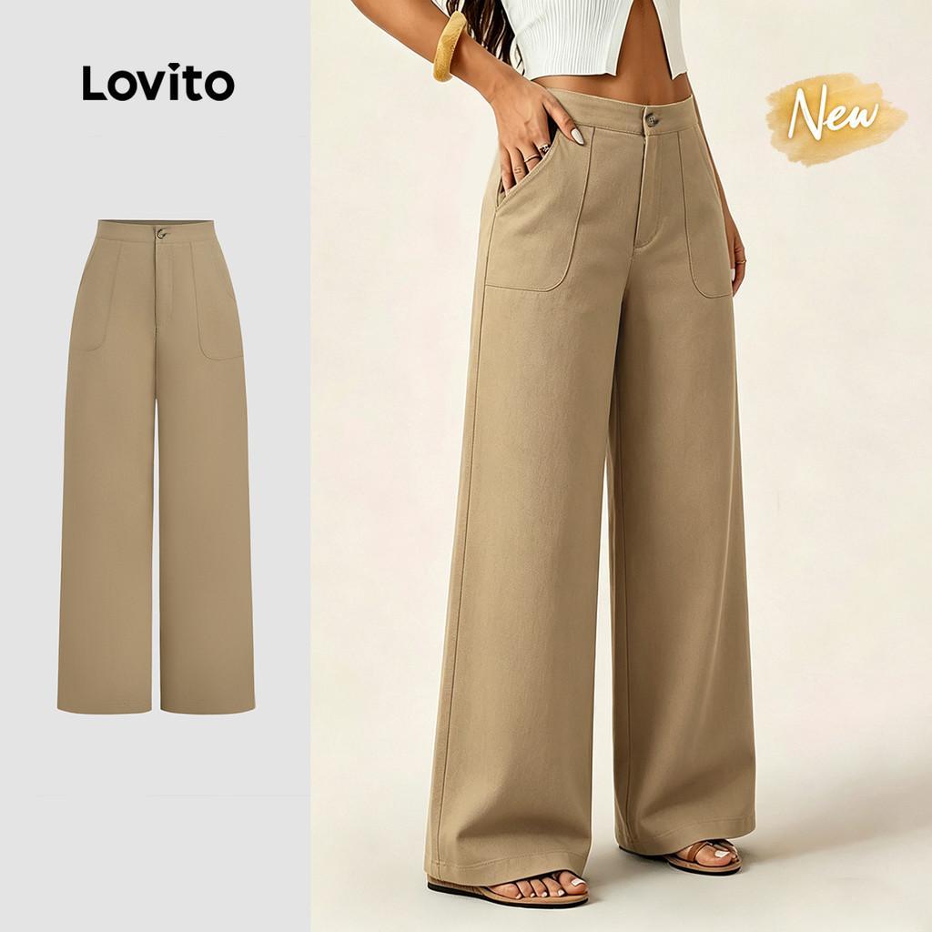 (New Arrival) Lovito Calças Elegantes com Bolso e Zíper Na Primavera/verão Calça
