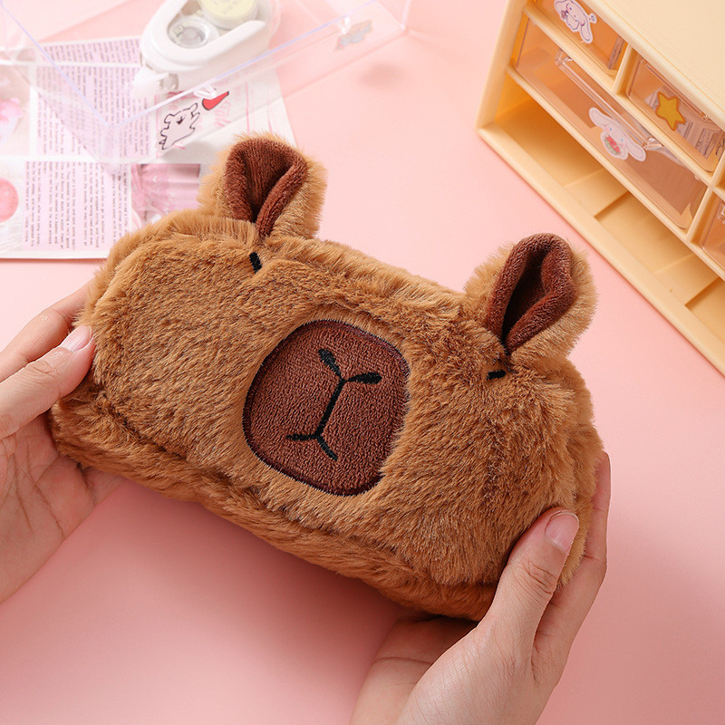Kapibara Estojo de pelúcia para lápis, bolsa de armazenamento de papelaria fofa de desenho animado, caixa de papelaria d