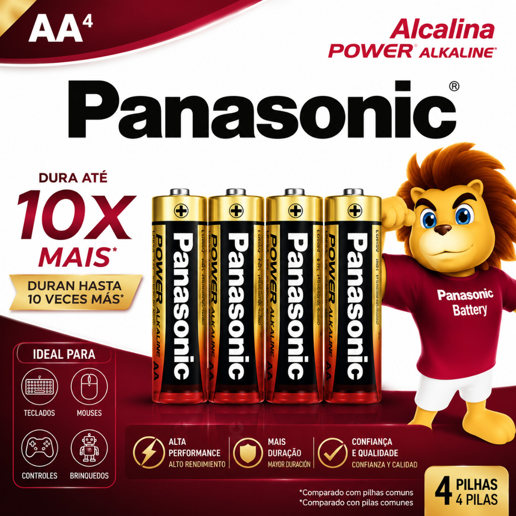 Pilhas AA Panasonic Alcalina Power Alkaline 1,5V Alta Durabilidade Original