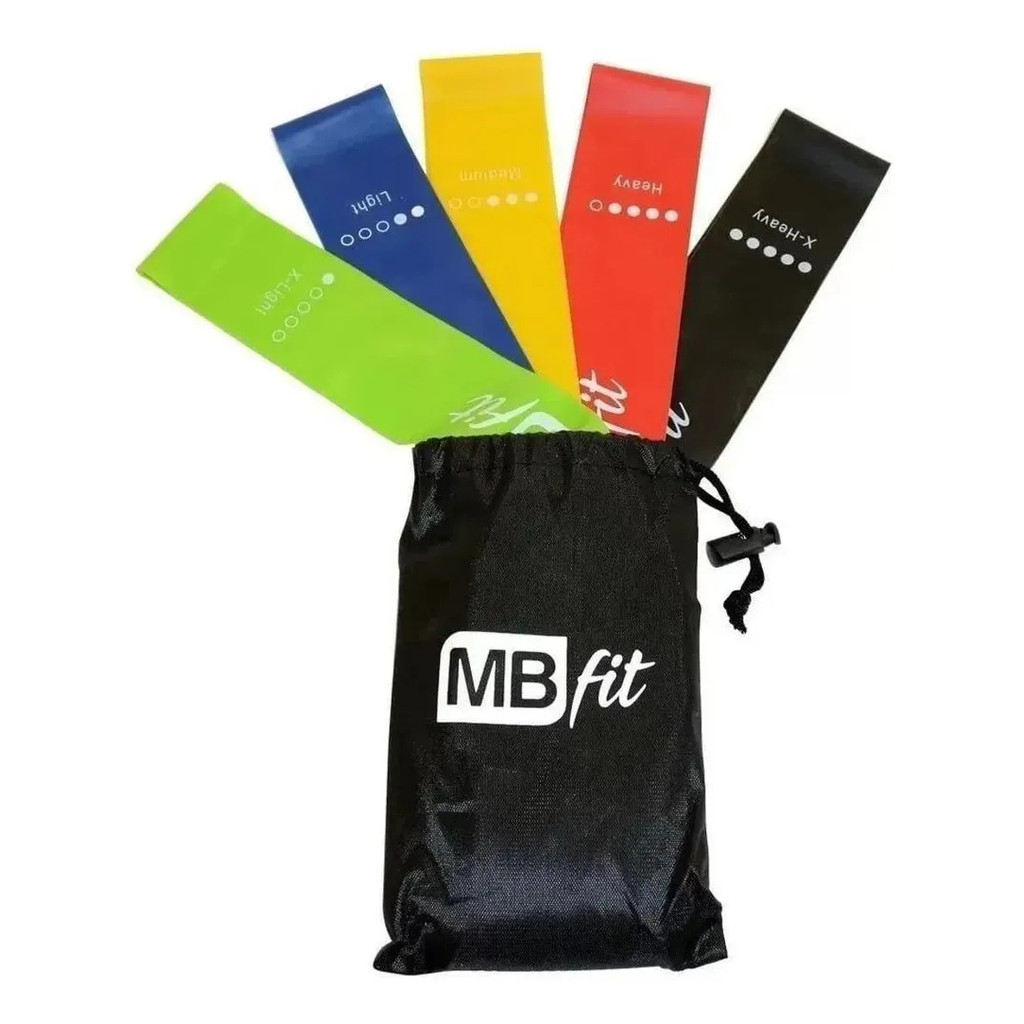 Kit Faixa Elástica 5 Intensidades Treino Funcional Exercícios Fisioterapia Fit