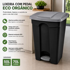 Lixeira 50L ou 70L com Pedal e Tampa Moderna Resistente Cozinha Banheiro Escritório Grande
