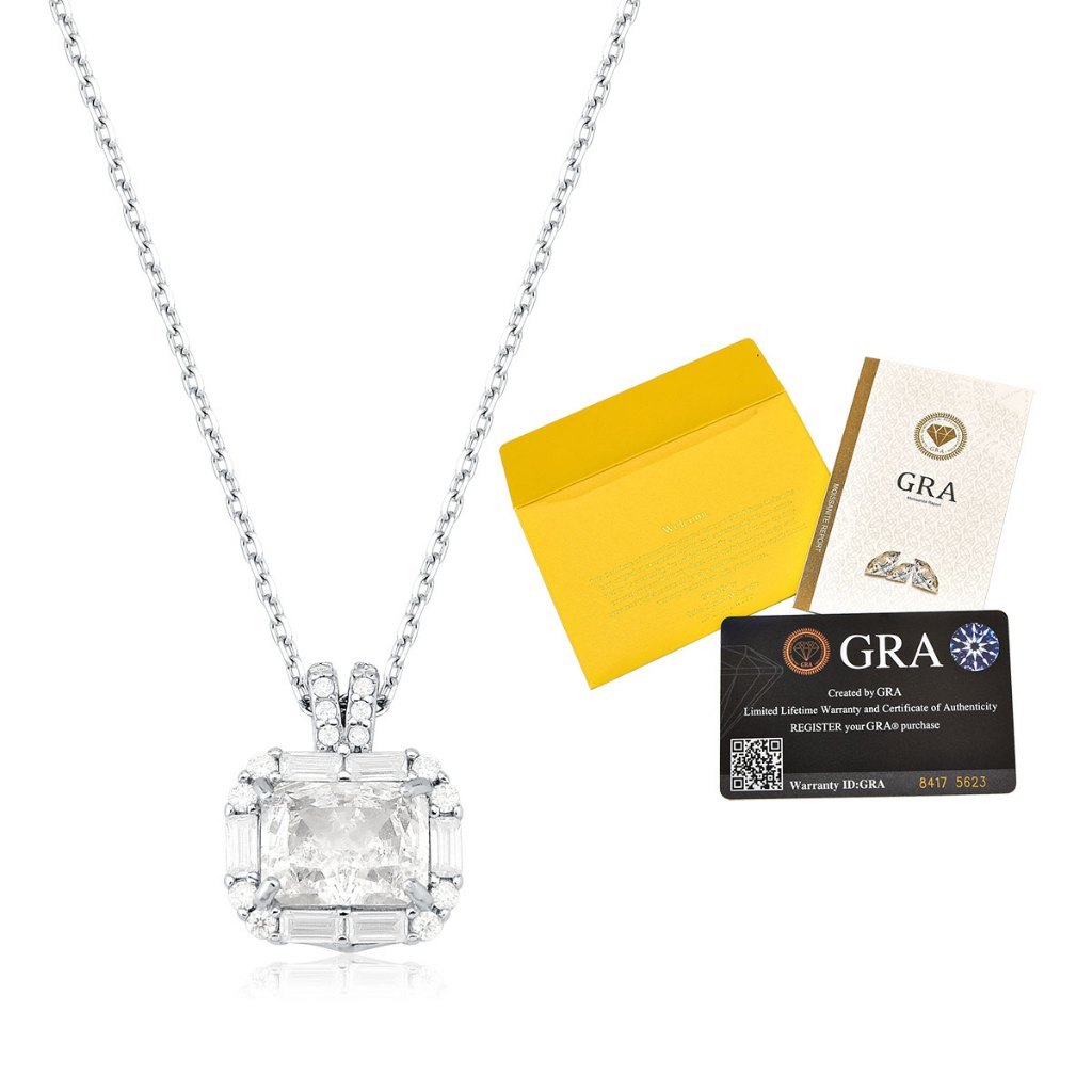 Colar Moissanite de Prata 925 Retangular e Cravejado