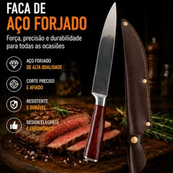 Faca Campeira 32cm Aço Forjado Profissional Com Bainha Cabo Ergonômico Churrasco Açougue