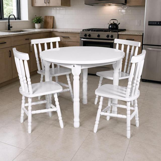 Conjunto Mesa Redonda 100x100 Com 4 Cadeiras Madeira Reforçada Mônaco Jm Móveis