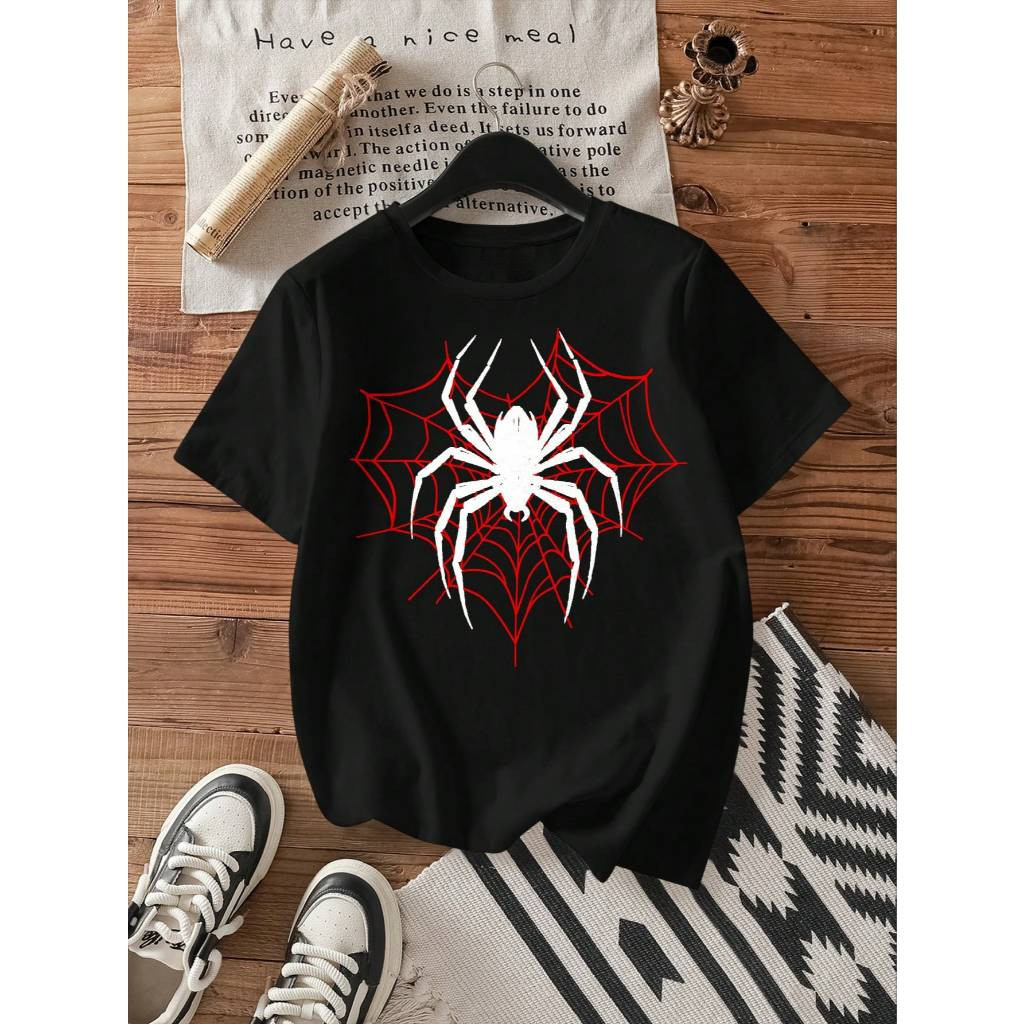 Camiseta Feminina Premium 100% Algodão Teia de Aranha Heroína Geek Estampada Loose Fit Confortável Estilosa
