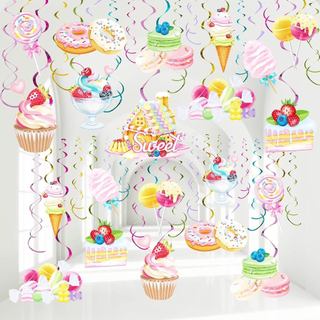 Outus 30 Peças de Decorações para Festa Candyland, Espirais Coloridas para Pendurar, para Meninas e Crianças, Tema de An
