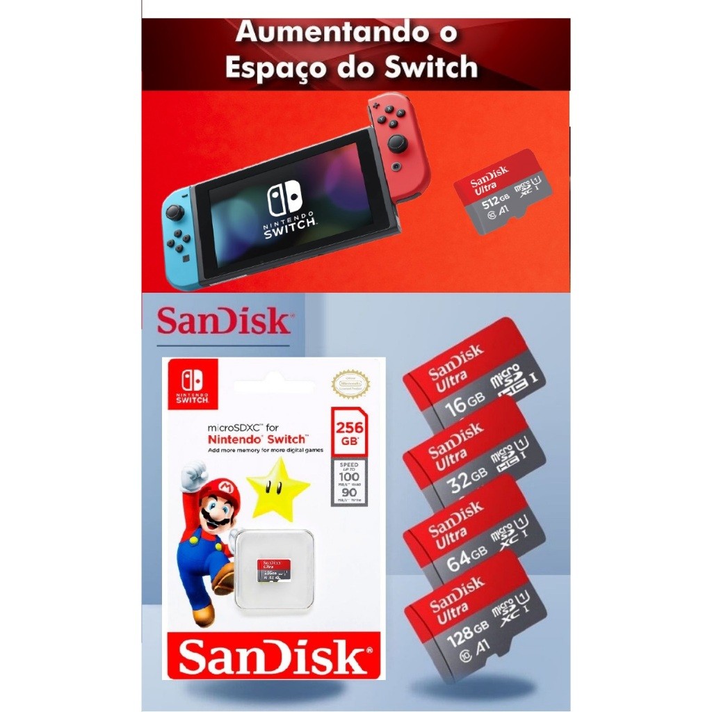 Cartão para Nintendo Switch, Steam Deck, Drones e GoPro Cartão MicroSD Cartão 64GB 128GB 256GB.