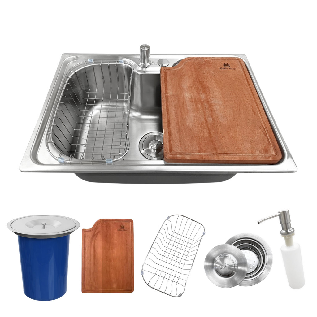 Cuba Aço Inox 304 50x40cm Gourmet Cozinha com Tabua De Corte Lixeira Embutir 5L