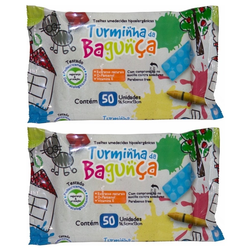 Kit com 2 - Lenços Umedecidos Turminha da Bagunça Toalhas Umedecidas 50 Unidades Cada