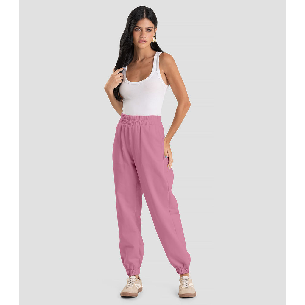 Calça Jogger Feminina em Moletom Penteado Dianna Rosa