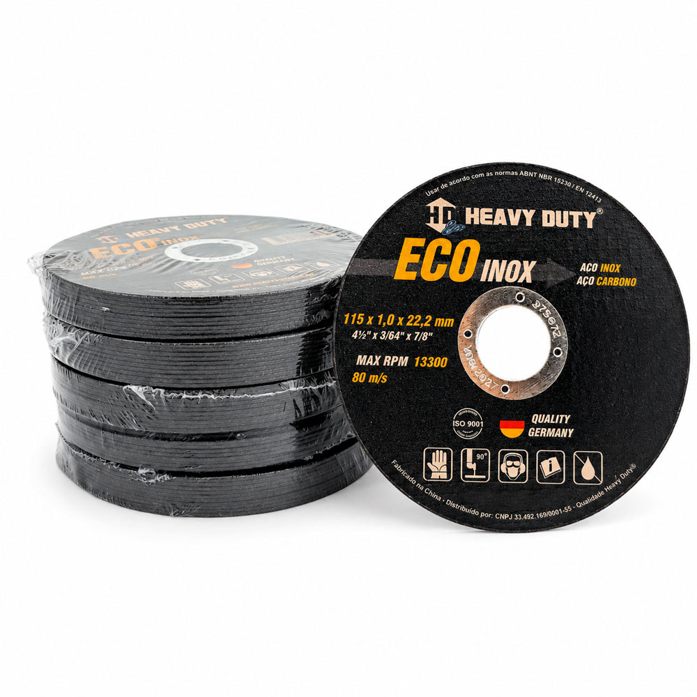 Kit 50 Disco de Corte Heavy Duty Eco Inox 115mm 13300 RPM 2 Telas Fibra de Vidro