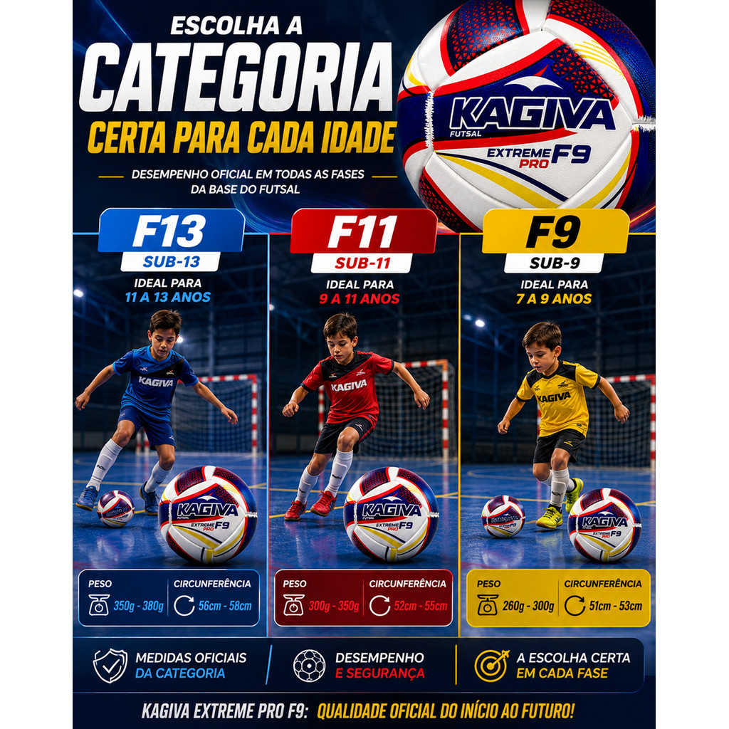 Bola Futsal Kagiva F9 F11 F13 Extreme Pro Termofusão 12 Gomos PU