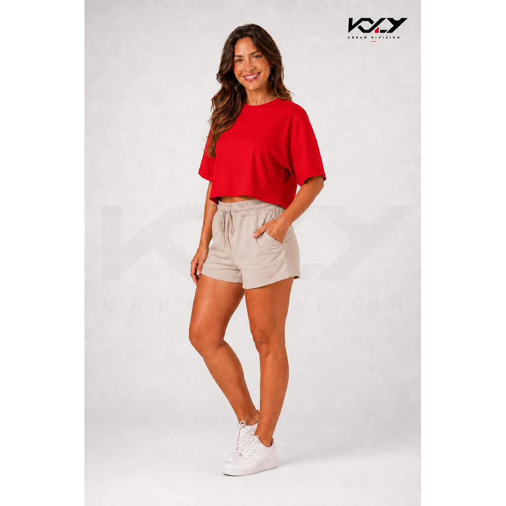 Cropped Feminino Algodão Oversized Básico Manga Curta