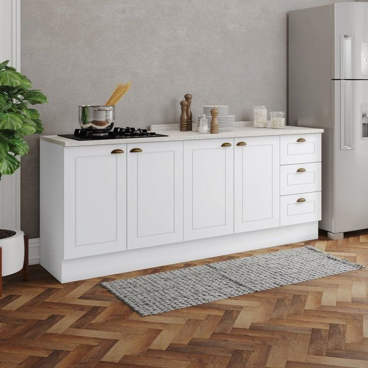 Cozinha Compacta 100% MDF 2 Balcões com Tampo Americana Branco HP Branco HP