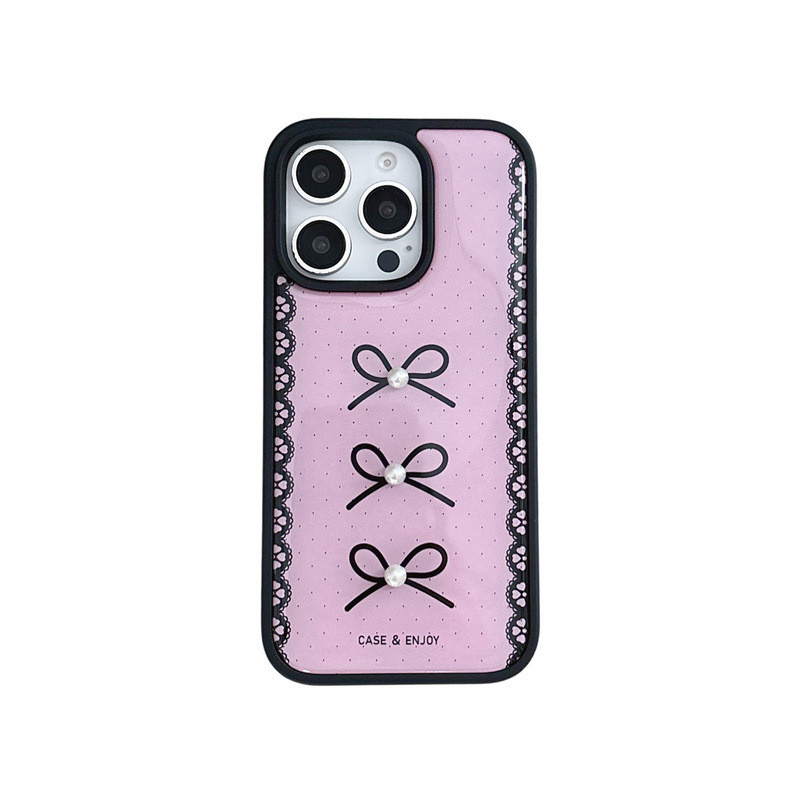 Capa protetora 15promax cola gota 16 chassi adequado para Bowknot 13iphone14 choque simples pérola mão Apple