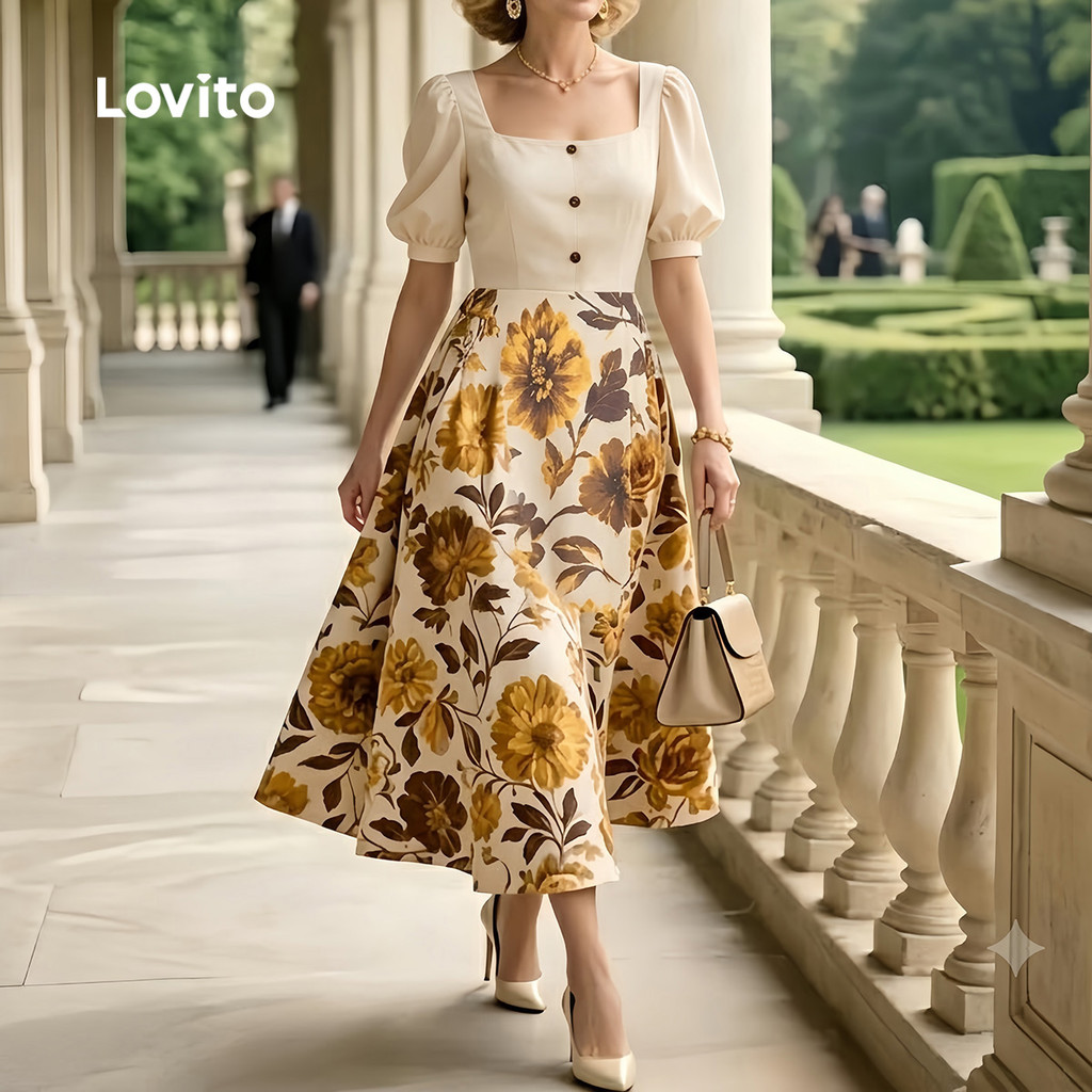 Lovito Vestido Elegante Falso 2 em 1 Botão Frontal Zíper Vestido Primavera/verão para Mulheres DRB201P1D347 · foto 2