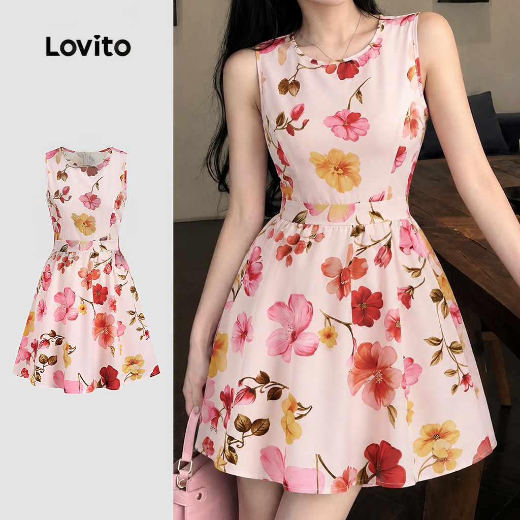 (New Arrival) Lovito Vestido Elegante Babado Primavera/verão Vestido Rosa Feminino L195ED178