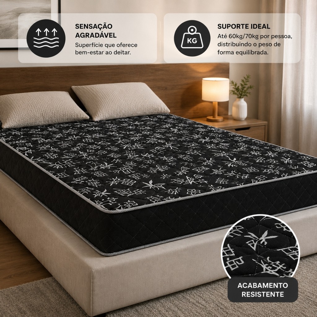 Colchão Casal 138x188x10cm 100% Espuma D20 Confortável Resistente para Cama Dormir Descanso Uso Diário Qualidade Premium