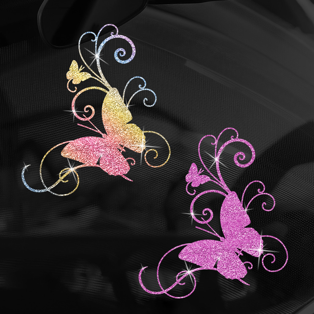 1 Unidade Interessante Adesivo De Vinil Brilhante De Borboleta Ornamentada Giratória , Decalque Autoadesivo Para Carro ,