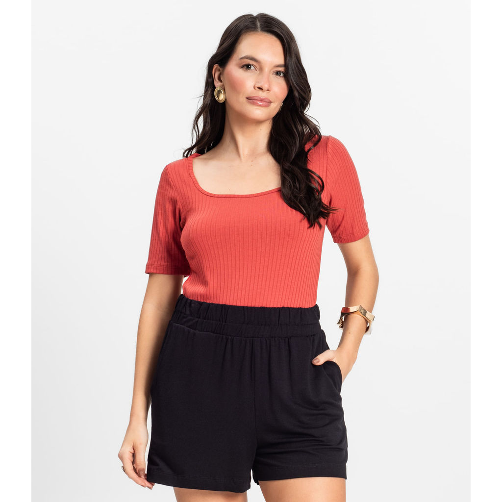 Blusa em Ribana Canelada Rovitex Marrom
