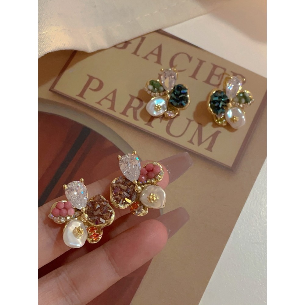 Colorido dopamina piscando diamante flor brincos feminino nicho Design primavera verão brincos 2026 novo estilo brincos 