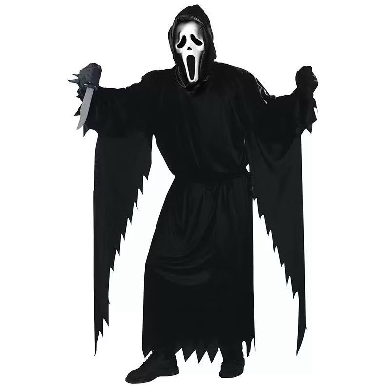 Capa Preta com Capuz + Mascara Fantasia Adulto Unissex para Halloween Carvanval Festas Tematicas