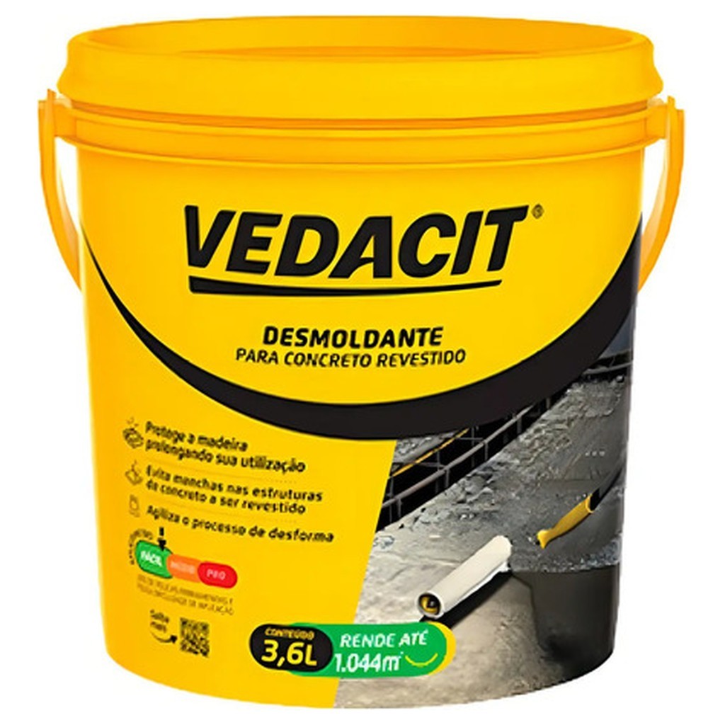 Desmoldante Vedacit Para Concreto é Fôrmas 3.6L Amarelo Compatível Madeira Compensado Resinado Plastificado