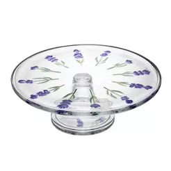 Prato para Bolo com Pé Lavanda Hand Painting 30cm Cristal Lyor para Mesa Posta Cozinha Decoração Sala Jantar Sofisticado