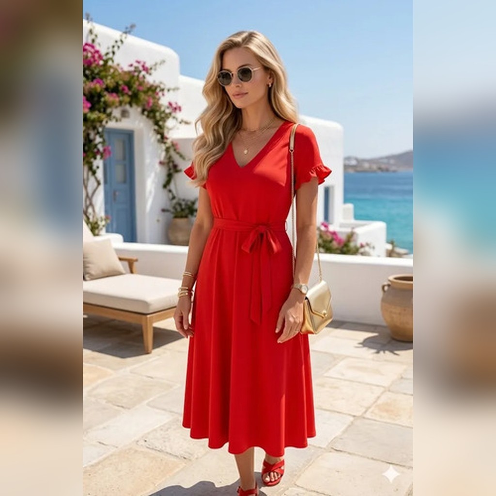 Vestido Manga Curta Soltinho Viscolinho Bralok Decote V Casual Confortável Feminino Primavera Verão