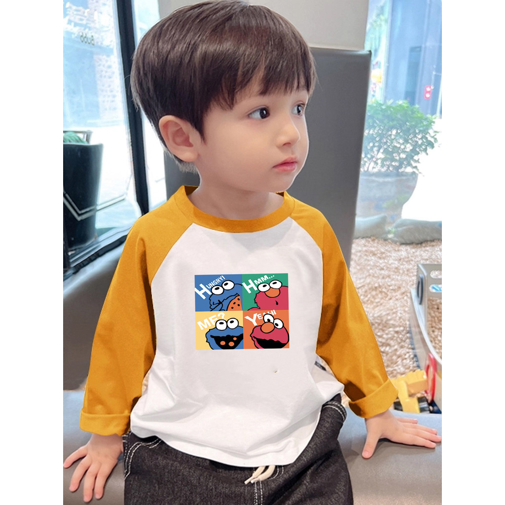 Crianças crianças camiseta de manga comprida meninos meninas dos desenhos animados impresso contraste cor mangas puro al