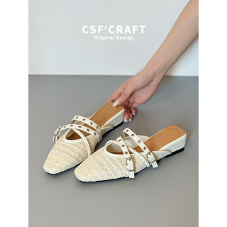 Versão de pele de carneiro ~ tecido Baotou meia chinelos feminino sola macia verão exterior Design nicho Mules sandálias